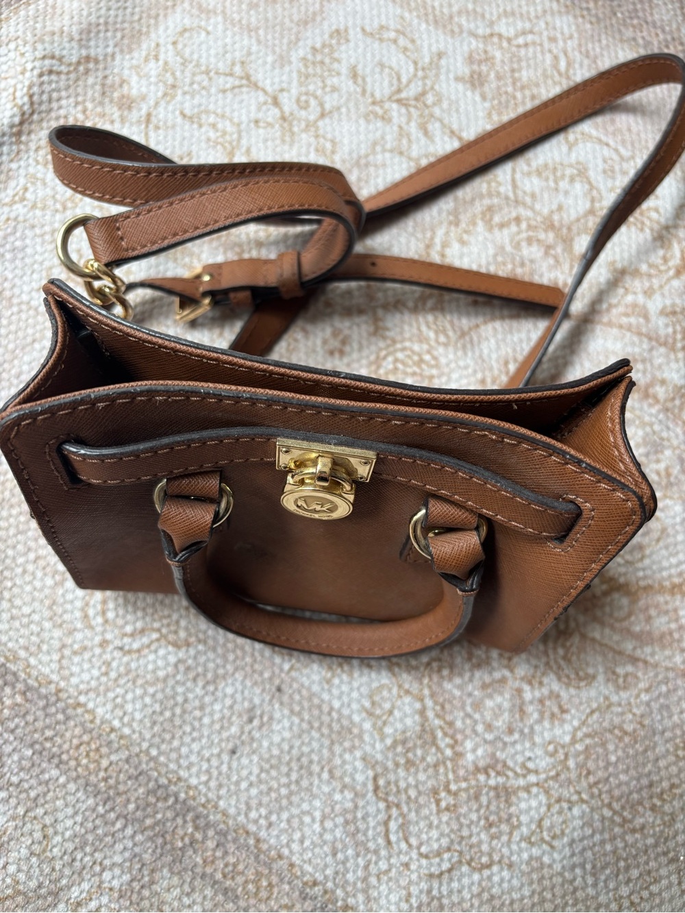 Michael Kors Brown Leather Mini Satchel with Gold Hardware